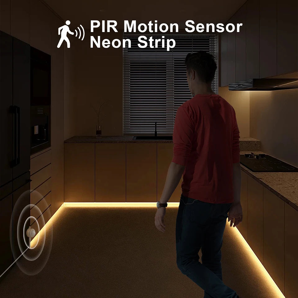 Smart PIR Motion Sensor Super Bright COB LED Strip Neon Light Auto ON/OFF 320leds/m Waterproof for Kitchen,Stair,Wardrobe Decor
