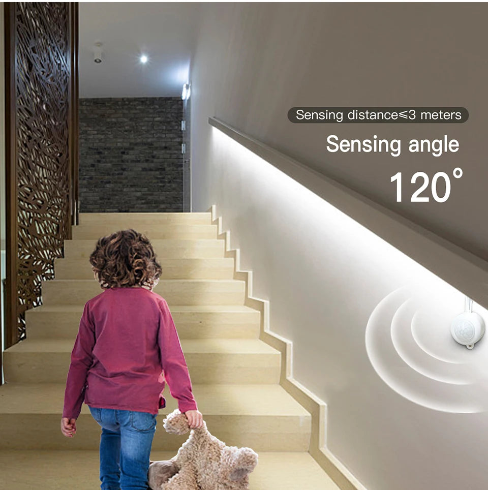 Smart PIR Motion Sensor Super Bright COB LED Strip Neon Light Auto ON/OFF 320leds/m Waterproof for Kitchen,Stair,Wardrobe Decor